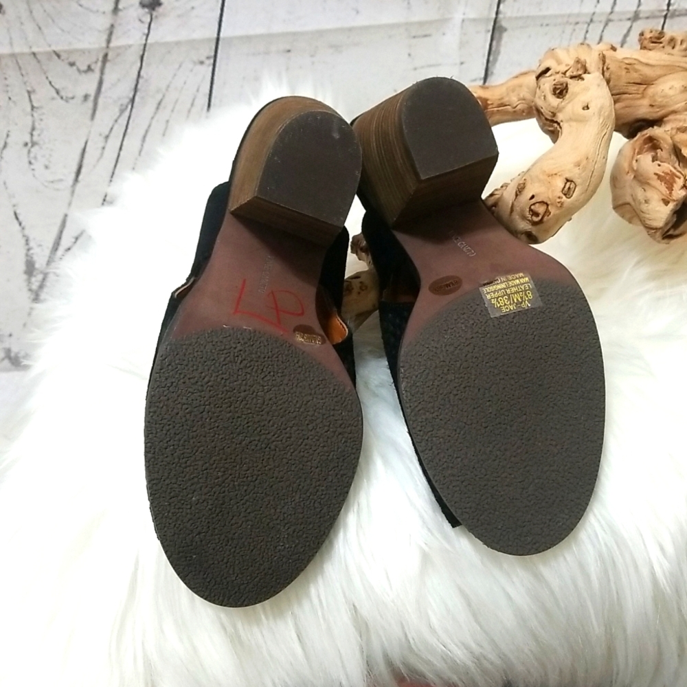NEW! VINCE CAMUTO black suede lazer cut design slingback booties. - Picture 8 of 10